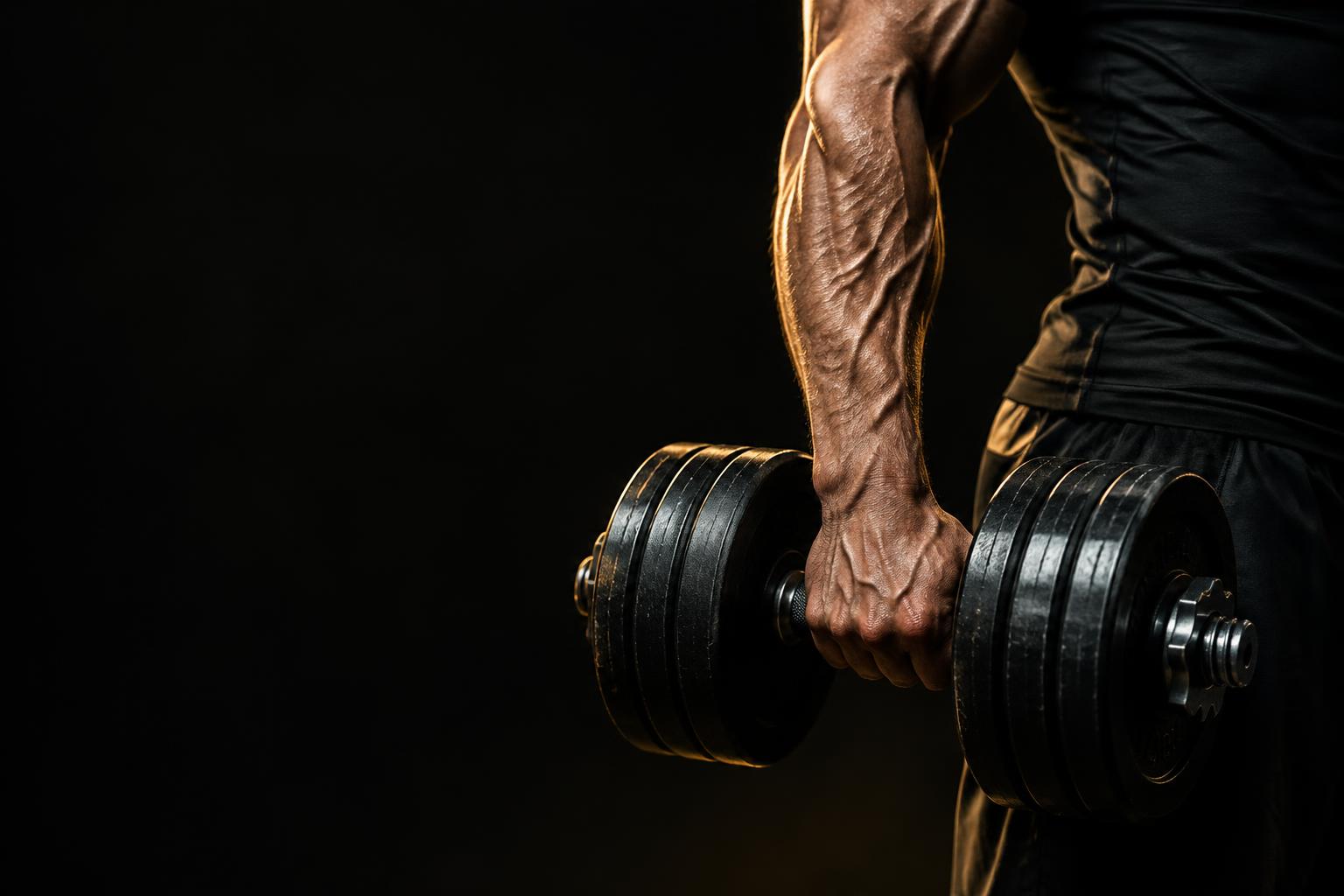 Athlete holding a heavy dumbbell